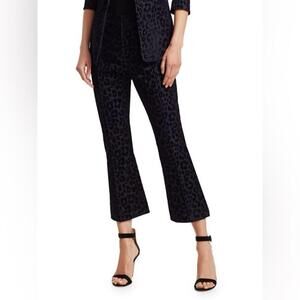 NEW Derek Lam 10 Crosby Velvet Leopard-Print Crop Flare Pants, size 4, black